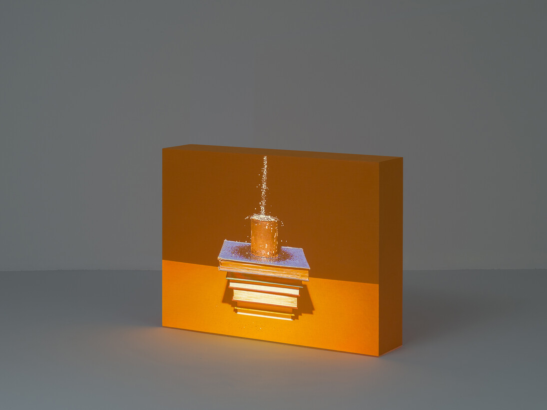 Rodrigo Cass Libera Abstrahere, 2014, Video projection on linen, audio, 80 x 107 x 23 cm, Edition of 5. Photo: Eduardo Ortega, Courtesy Galeria Fortes Vilaça