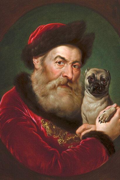 Giacomo Ceruti, Ritratto di vecchio con carlino, olio su tela, 74 x 57 cm. Collezione privata