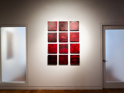 Sajal Sarkar, Birth of another God, exhibition view. Courtesy of Aicon Contemporary