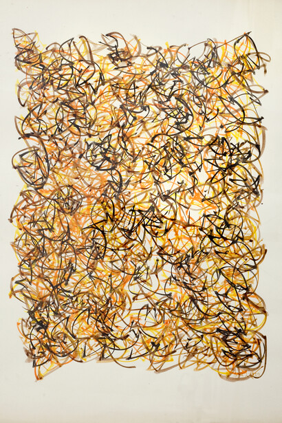 Brion Gysin, Untitled, 1959, Coloured inks on paper with rare form of artists signature 65 x 50 cm, Photo Jonathan Greet, courtesy October Gallery London