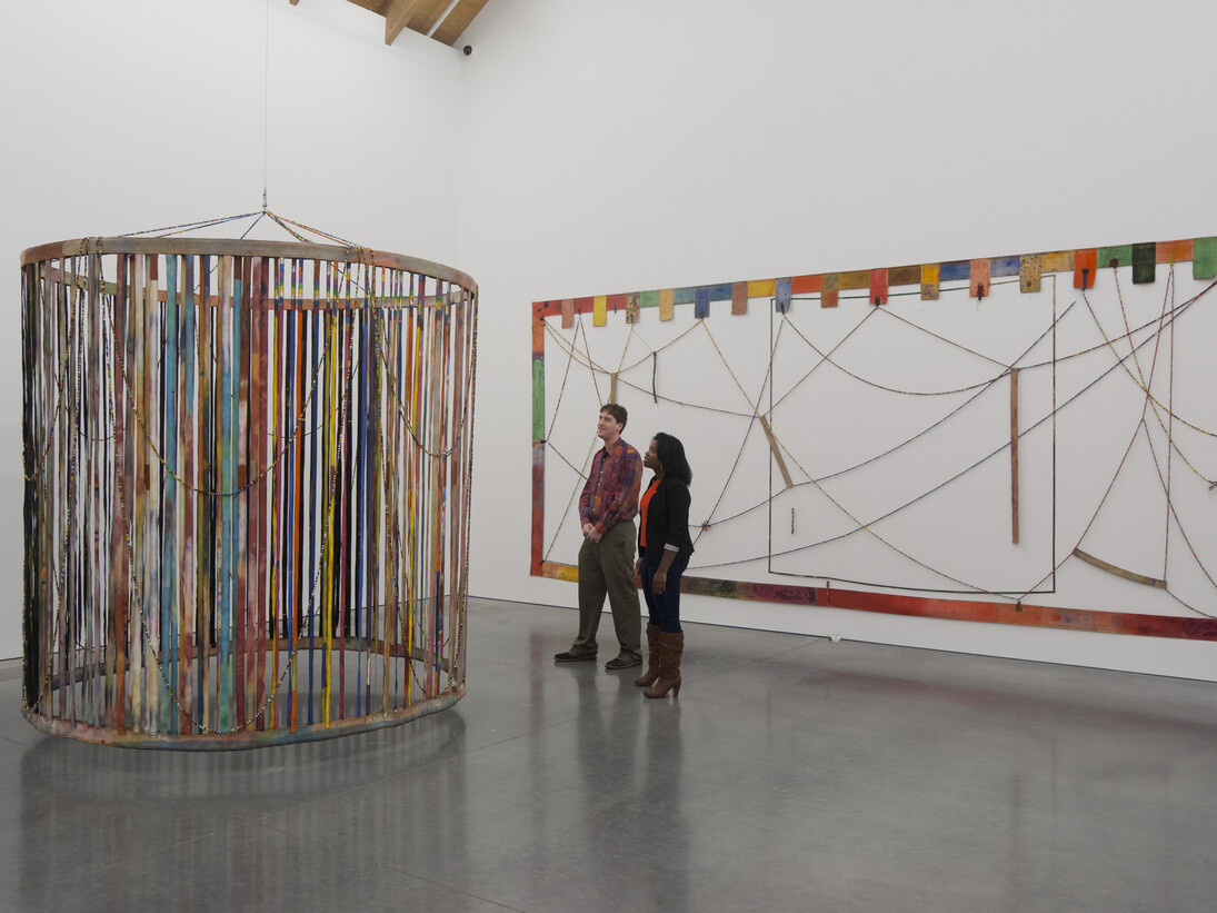 Installation view of the exhibition, Alan Shields: In Motion. Parrish Art Museum, Water Mill, New York. October 26, 2014 to January 19, 2015. Photo: Gary Mamay