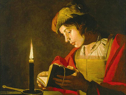 "Joven leyendo a la luz de una vela" (fecha desconocida), de Matthias Stom (h. 1600- h. 1650)