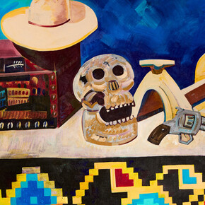 Frank Romero, Western hat, baul y pistola (detail), 2025. Courtesy of Luis De Jesus Gallery