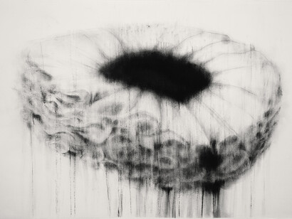 Guy Oberson, « Apparats», pierre noire sur papier, 55 x 85 cm, 2014, Courtesy Galerie Eric Mouchet