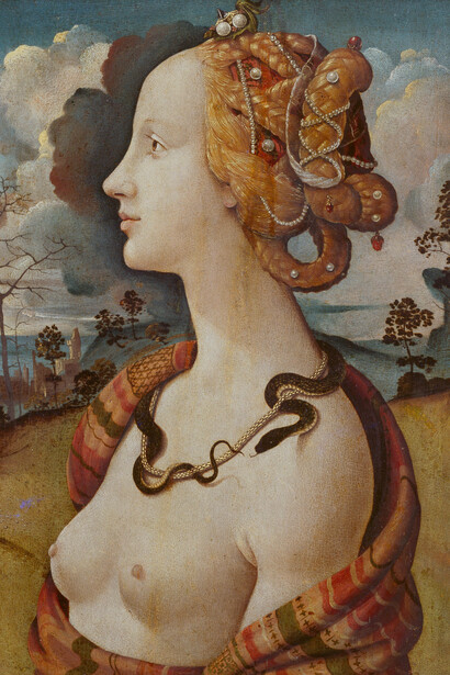 Piero di Cosimo; Retrato de Simonetta Vespucci como Cleopatra, 1490 (detalle)