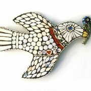 Cleo Mussi, Dove Holding Aricula, found and discarded ceramics, 24cm x 37cm