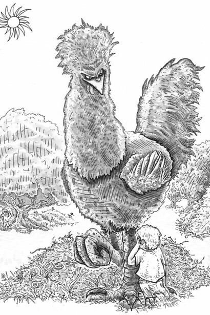 Alessandro Russo, Gamba Gialla, acquerello per il libro "Mostri! Animali leggendari d'Italia" 