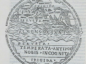 Ambrosius Macrobius Theodosius, Mappa del mondo pubblicata in Commento al sogno di Scipione, tra il 1483 e il 1501
