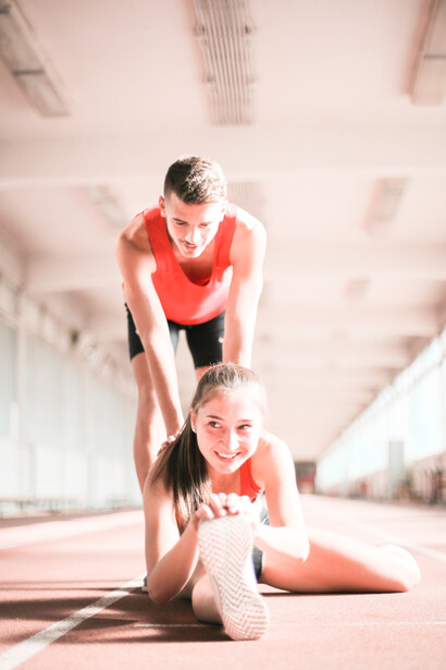 Coach and trainee, run practice exercise