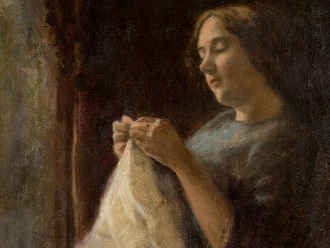 Margarita Holguín y Caro, La costurera, 1911, Óleo sobre tela, 91 x 62 cm, Colección Museo Nacional de Colombia, reg. 2199. Trasladado del Museo de la Escuela de Bellas Artes de Bogotá (ca. 1948). Courtesy of The National Museum of Colombia
