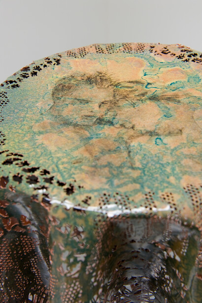 Nick Fox, Come Undone, 2011, cut acrylic paint with ink, 94 cm x 94 cm (detail)
