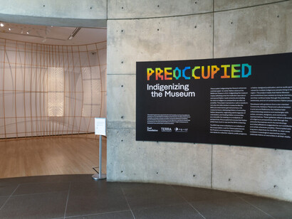 Caroline Monnet, River flows through bent trees, exhibition view. Courtesy of The Baltimore Museum of Art