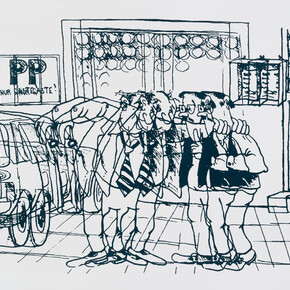 Oliver Osborne,
Double Drunk (Niemetzstr.), 2015,
Silkscreen on linen,
193 x 314 cm,
76 x 123 5/8 ins,
courtesy Vilma Gold, London
