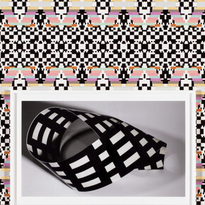 Quisqueya Henriquez, Ellsworth Kelley Inside Richard Tuttle, 2013, digital photograph printed on Hannemuller museum paper, graphic pattern printed on fine art paper mounted on Dibond, 36x54 inches. Courtesy of the artist and David Castillo