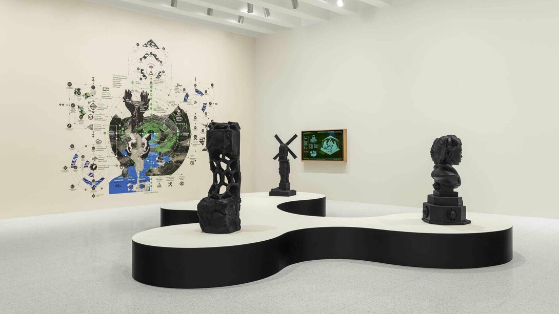Olalekan Jeyifous, Hydricosmic litanies, exhibition view. Courtesy of Walker Art Center