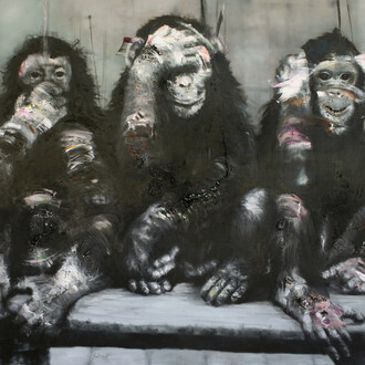 Li Tianbing, Three Monkeys, 2014, Oil on canvas, 157.48 x 198.12 x 6.5cm; 62 x 78 in.