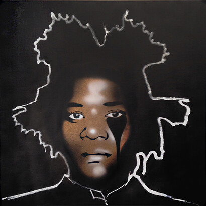 Pure Evil, “Jean Michel Basquiat’s Nightmare”, Spray paint on Canvas, 40″ x 40″ (100 x 100cm)