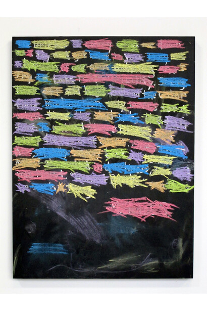 Michael Scoggins, Honest Bricks, 2014, chalk, slate paint on panel, 24”X18”