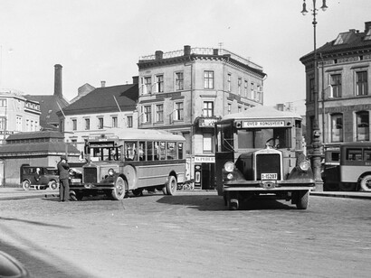 Street scene in Oslo, Norway, photographed in 1930