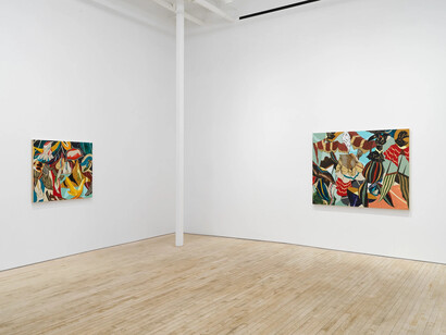 Kenichi Hoshine, And there came a storm beneath a cutthroat moon, exhibition view. Courtesy of Nino Mier Gallery