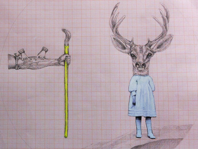 Cecilia Bullo, Harvey's quest, mixed media on graph paper, 2014