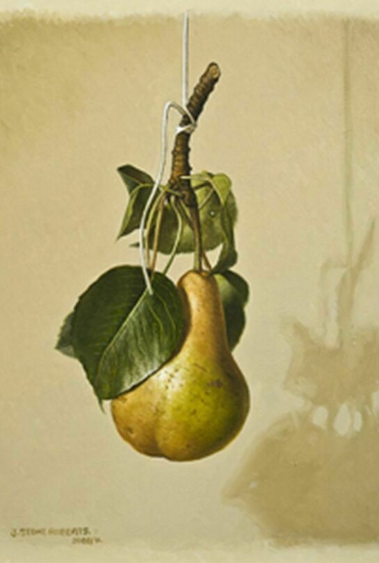 Stone Roberts, A Pear Hanging by a String, 2009-11, Oil on board, 10 x 8 in.