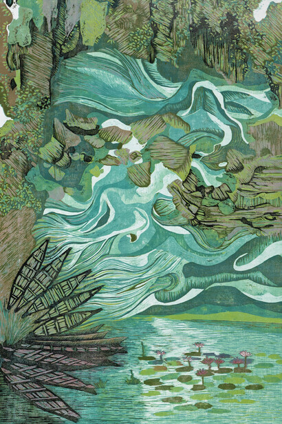 Nalinakshya Talukdar, In search of land – I (Left – I), 2025. Courtesy of Vadehra Art Gallery