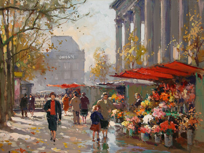 Édouard Léon Cortès, Marché aux Fleurs, Madeleine, óleo sobre tela, s.d.