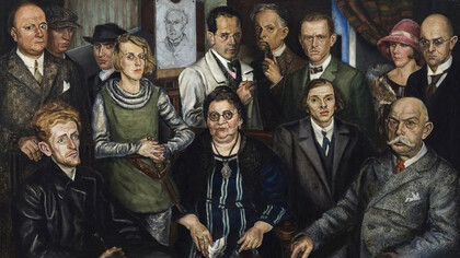 Johanna (Mutter) Ey en el centro, rodeada de algunos de los artistas que representaba (Artista: Arthur Kaufmann)