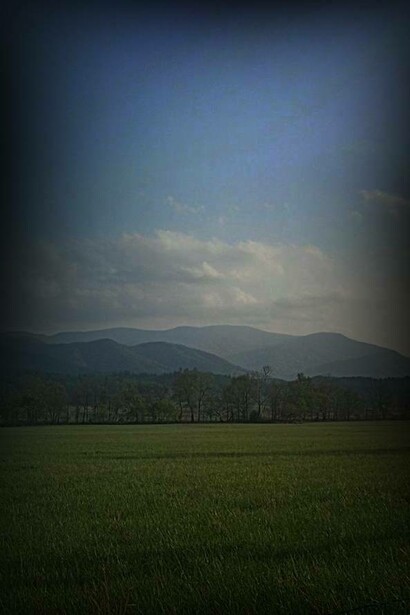 Mountains in the distance of Cades Cove, Great Smoky Mountains National Park, Tennessee, USA