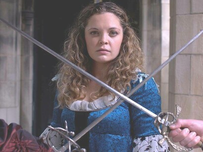 Princess Isabella of the Castle of Otranto caught between two dueling swords of good and evil