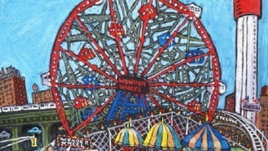 Susan Greenstein, Wonder Wheel, 24"H x 30" W, Oil Pastel on Coated Stock