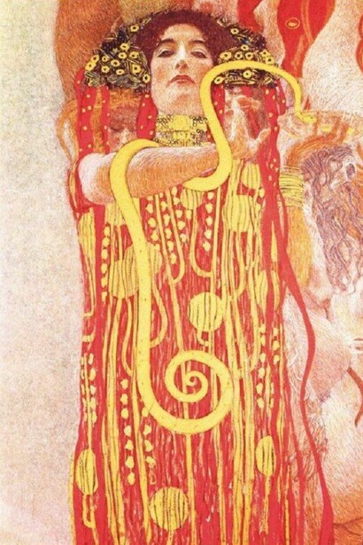Gustav Klimt, *Hygieia* (1901-1907) Dettaglio della parte inferiore di *Medicina*. Pannello decorativo per l'aula Magna dell'Università di Vienna distrutto nel 1945 nell'incendio del castello di Immendorf.