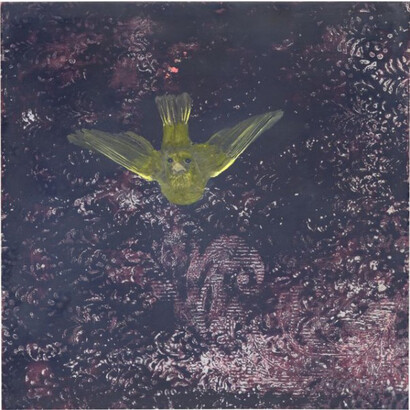 Melanie Miller, Greenfinch II, 2014, oil on canvas, 30 x 30 cm