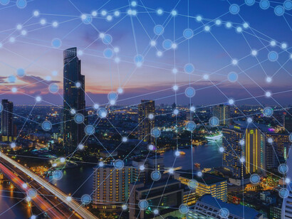 Representación grafica de la interconexión digital en una «smart city»