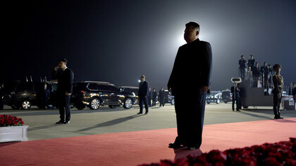 Leader of North Korea Kim Jong-un awaits President of Russia Vladimir Putin at Pyongyang Sunan International Airport, 2024