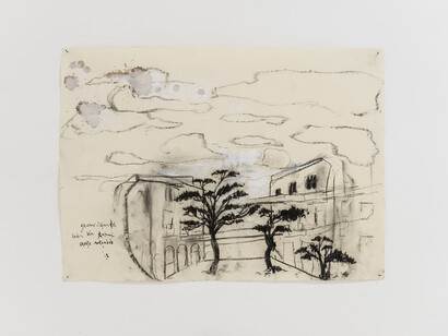 Gli Alberi d'Africa del cortile di via degli Ausoni, caduto nottambulo, 2015, tecnica mista su carta, cm 48x65. Crediti: Andrea Musicò.