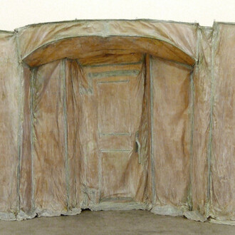 Heidi Bucher, Borg, 1976, Textile, latex, mother-of-pearl pigments, bamboo, Approx. 230 x 350 x 100 cm (90½ x 137¾ x 39¼ in). Estate of Heidi Bucher. Photograph by Mayo Bucher