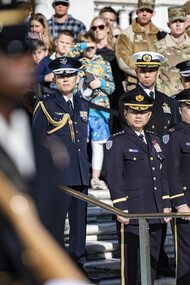 Gen. Kōji Yamazaki, chief of staff, Joint Staff of the Japan Self-Defense Forces and others view the Changing of the Guard at the Tomb of the Unknown Soldier at Arlington National Cemetery, Arlington, Va., Oct. 19, 2022