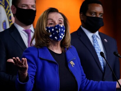 Nancy Pelosi speaks during a news conference on the fifth day of the impeachment trial of former US President Donald Trump