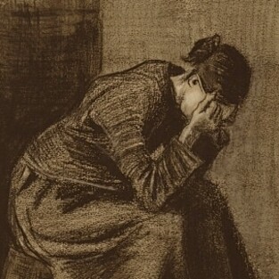 «Mujer de luto sentada en una cesta» (1882), Van Gogh