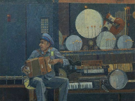 Saied Dai, The Music Maker, oil on gesso panel