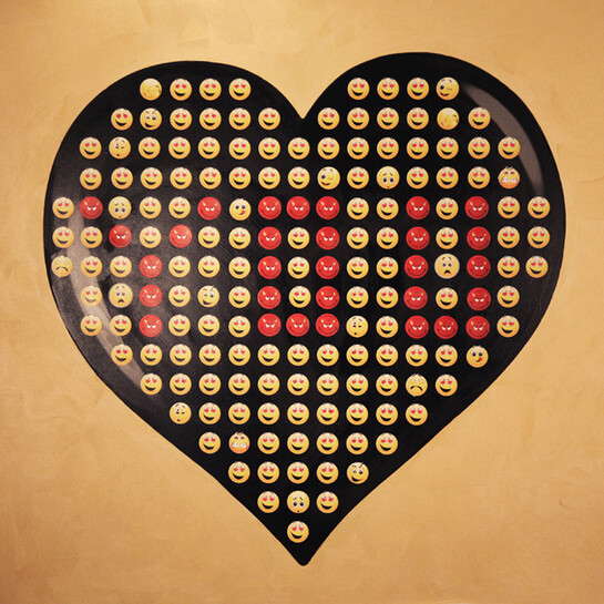 Rubem Robierb, You Emojis Black Heart on Gold, 38”x38”, Hand Painting/Silkscreen/Photo Pigment on Canvas