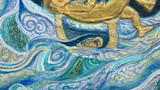 Negar Ahkami, Mother and Child, 2012, Gesso, acrylic and glitter on canvas, 11 x 14 in / 27.9 x 35.6 cm