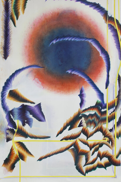 Kerstin Brätsch. Blocked Radiant D (for Ioana). 2011. Oil on paper. 110 × 72” (279.4 × 182.9 cm). Courtesy the artist and Gavin Brown’s Enterprise. Copyright the artist. Photo: Filippo Armellin