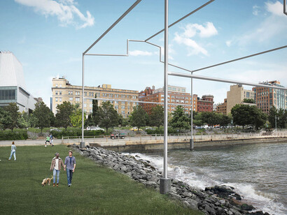 Rendering of the proposed project, Day's End, looking east. Courtesy Guy Nordenson and Associates