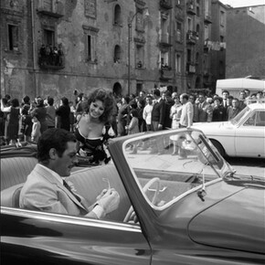 Marcello Mastroianni e Sofia Loren sul set del film Matrimonio all'italiana, 1964 © Archivio Rodrigo Pais