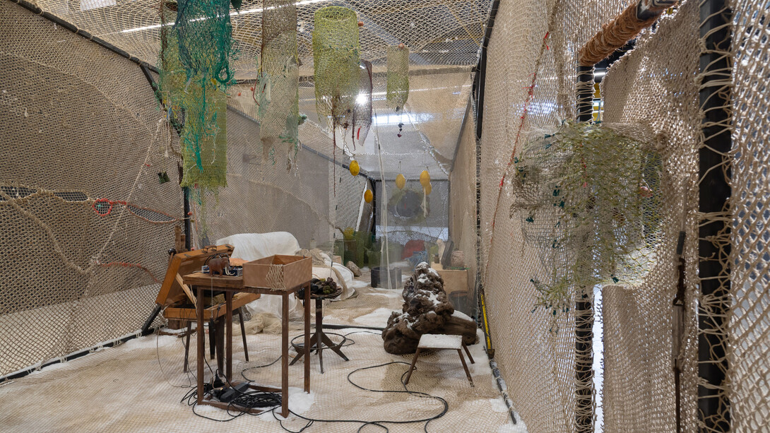 Gabriele Silli, Immenso spermatozoo sottomarino (Immense submarine spermatozoon), exhibition view. Courtesy of D’Arc Foundation