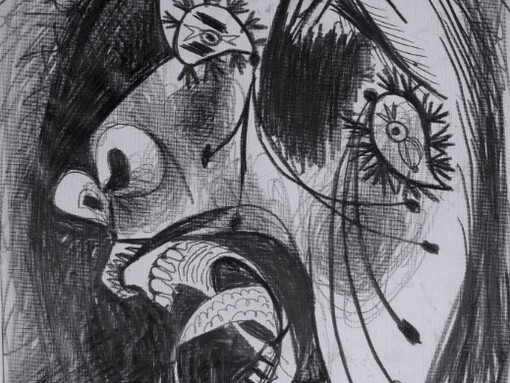 Pablo Picasso; Estudio de cabeza llorando (II). Dibujo preparatorio para «Guernica», 1937, Museo Nacional Centro de Arte Reina Sofía, España (detalle)
