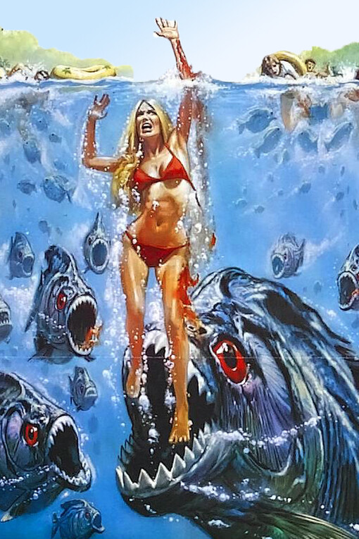 Póster de Piranha (1978), mockbuster de Tiburón (1975)